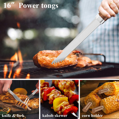 ROMANTICIST 25pcs Extra Thick BBQ Grill Accessories, Father's Day Grilling Gifts Set for Men Dad, Heavy Duty Grill Tools Utensils Kit with Spatula, Tongs in Aluminum Case for Birthday Brown 🍁 All In One Marketplace Canada