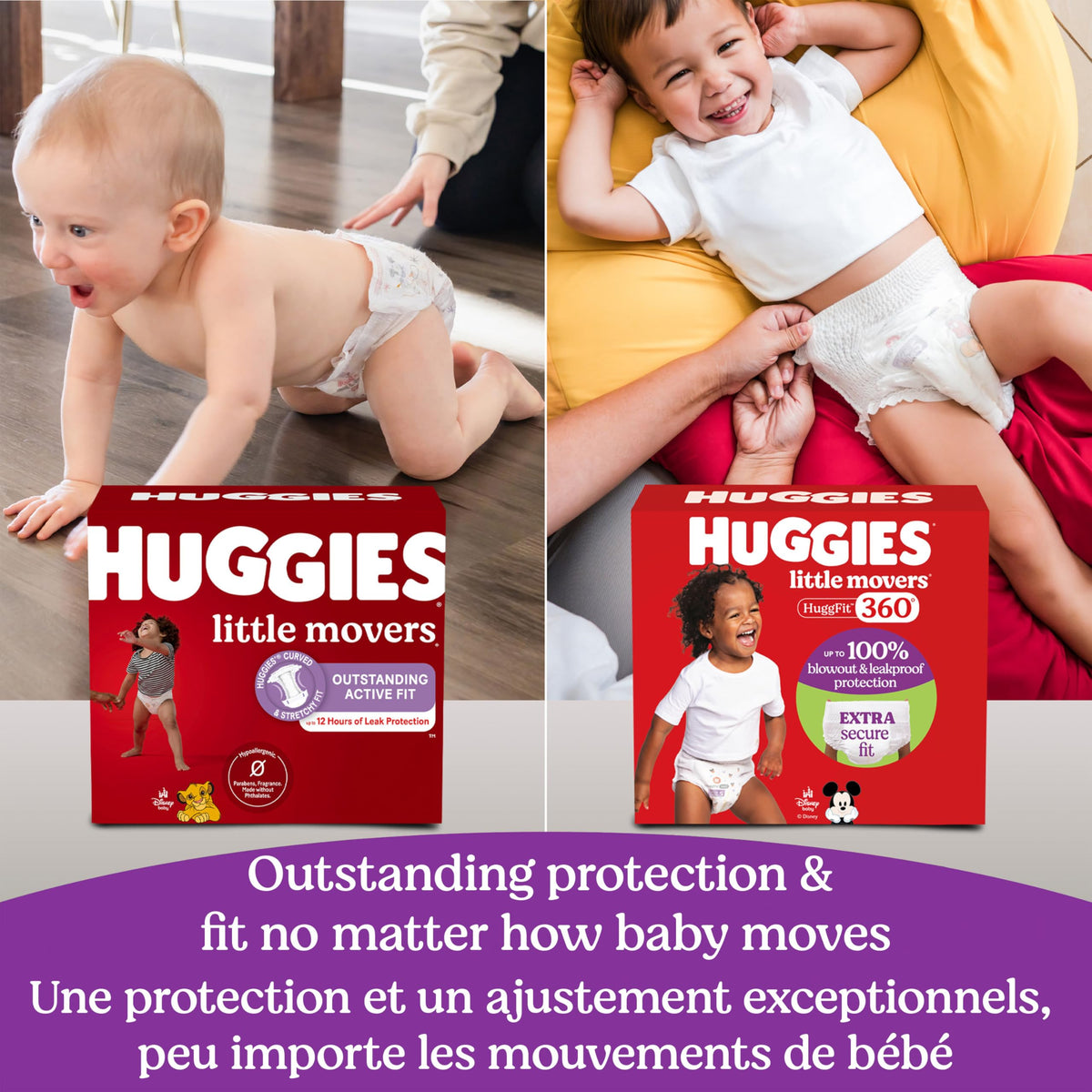 Huggies Size 4 Baby Diapers, Little Movers HuggFit 360° Baby Diapers with 360° Waistband, Size 4 (22-37 lbs), 64 Count, Packaging May Vary 🍁 All In One Marketplace Canada
