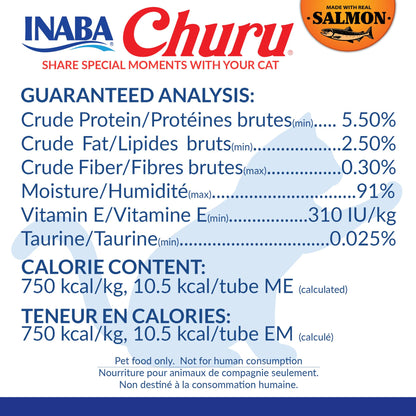 INABA Salmon Churu Cat Treats, Lickable, Squeezable Creamy Purée Cat Treat with Green Tea Extract & Taurine, 14 Grams Each Tube, 20 Tubes, Salmon & Tuna Variety Box 🍁 All In One Marketplace Canada