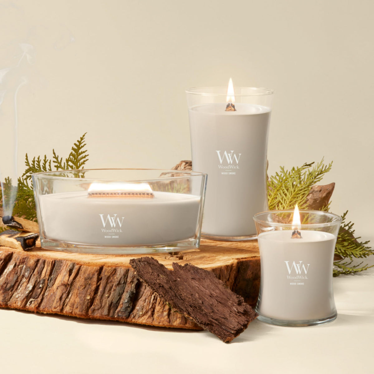 WoodWick Hourglass Scented Candle, Wood Smoke, 21.5 oz., Large, Up to 130 Hours of Burn Time, Fall Candle with Crackling Wick, Soy Wax Blend, Halloween Candle