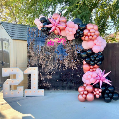 Black Shimmer Wall Backdrop Square Sequin Shimmer Backdrop for Birthday Anniversary Wedding Engagement Halloween Backdrop Decoration (24 Panels)