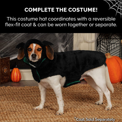 Furhaven Flex-Fit Black Bat Plush Faux Fur Dog Hat, Halloween Costume - Black, Medium