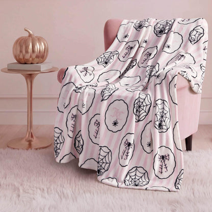 Juicy Couture Spider Stripe Halloween Plush Throw Blanket, Soft Polyester Decorative Throw for Sofa or Bed, Light Pink, 50"x60"