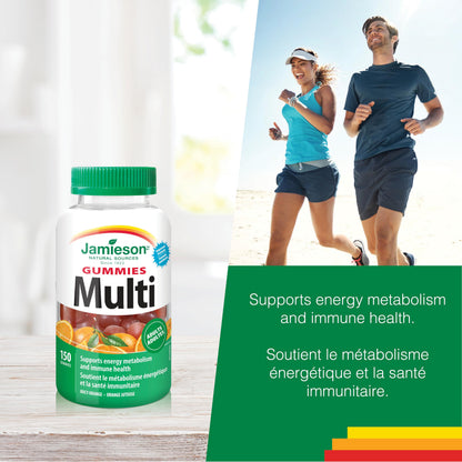 Jamieson Multivitamin Gummies for Adults Juicy Orange Flavour, Supports Immunity, Energy and Overall Health. With Zinc, Vitamin D3, and Biotin, Vegetarian, Non-GMO, No Gluten, Artificial Colours, Flavours or Preservatives, 150 Count