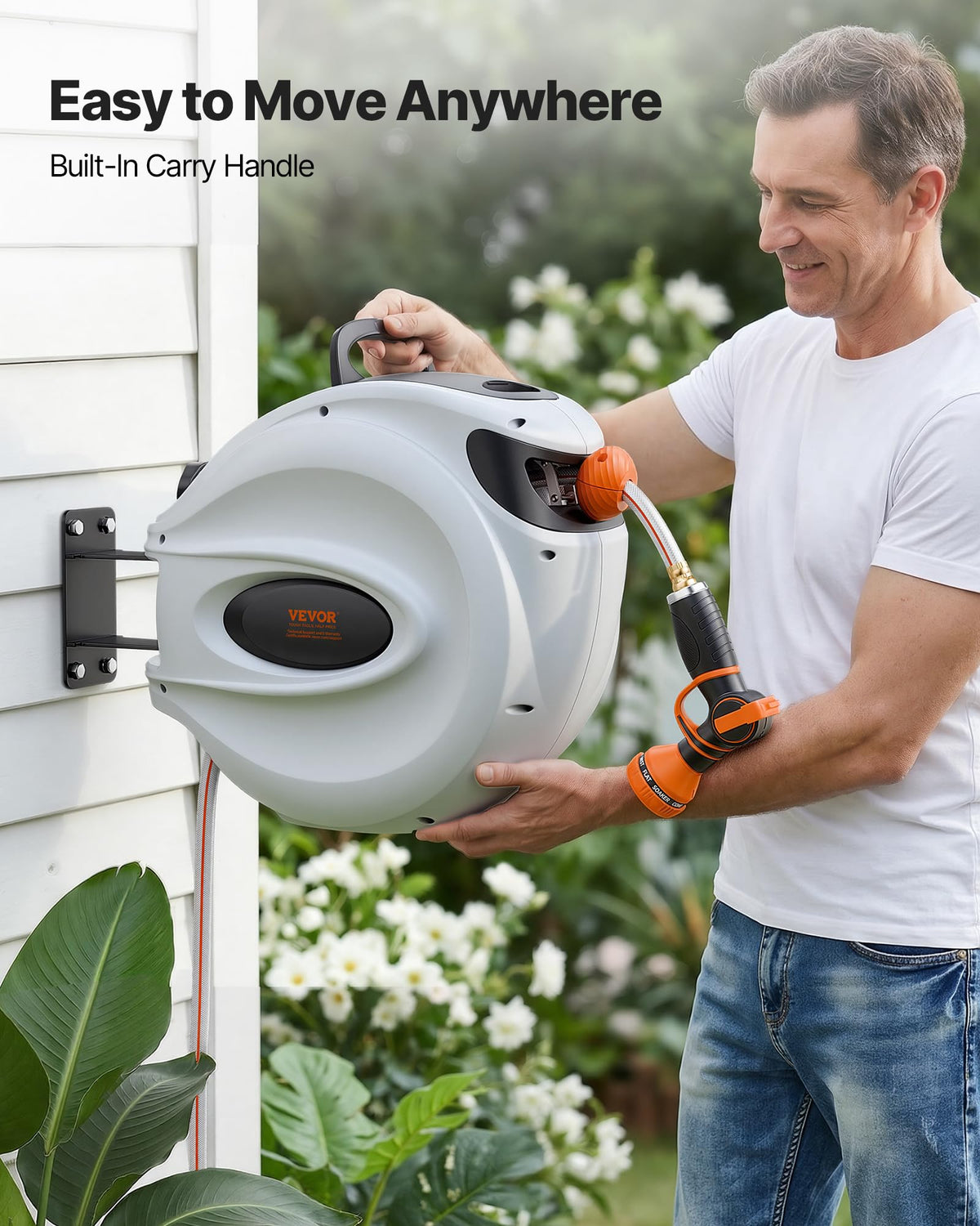 VEVOR Retractable Hose Reel, 100 ft x 1/2 inch, 180° Swivel Bracket Wall-Mounted, Garden Water Hose Reel with 9-Pattern Nozzle, Automatic Rewind, Lock at Any Length, and Slow Return System 🍁 All In One Marketplace Canada