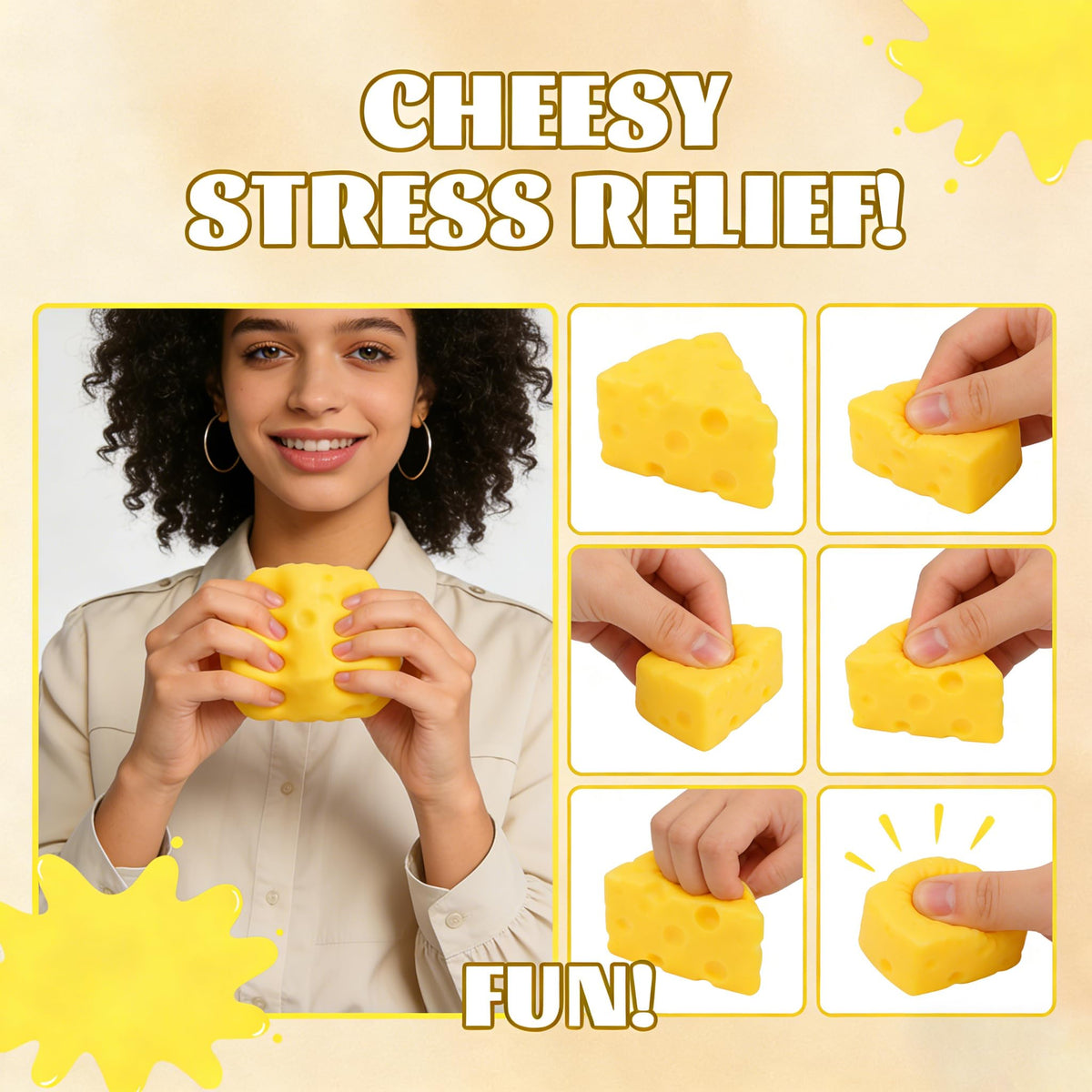 4 PCS Squishy Cheese Butter, 2 PCS Squishy Butter and 2 PCS Cheese, Stress Relief Cube Block, Yellow Unbreakable Figurine Simulation Cheeses Ball (2 Cheeses+2 Butter) 🍁 All In One Marketplace Canada