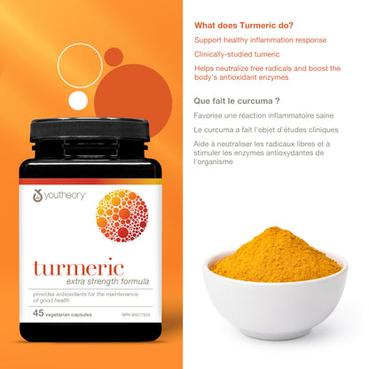 Youtheory Turmeric Curcumin with Black Pepper, Powerful Antioxidant Properties to Help Relieve Joint Inflammation, 45 Capsules 🍁 All In One Marketplace Canada
