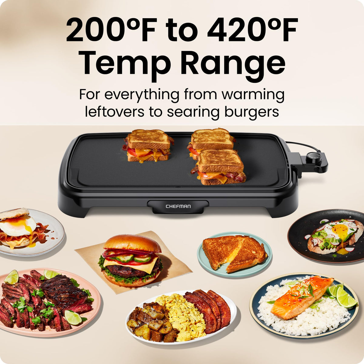 Chefman XL Electric Griddle with Removable Temperature Control, Immersible Flat Top Grill, Burger, Eggs, Pancake Griddle, Nonstick Extra Large Cooking Surface, Slide Out Drip Tray, 25 x 51 CM 🍁 All In One Marketplace Canada