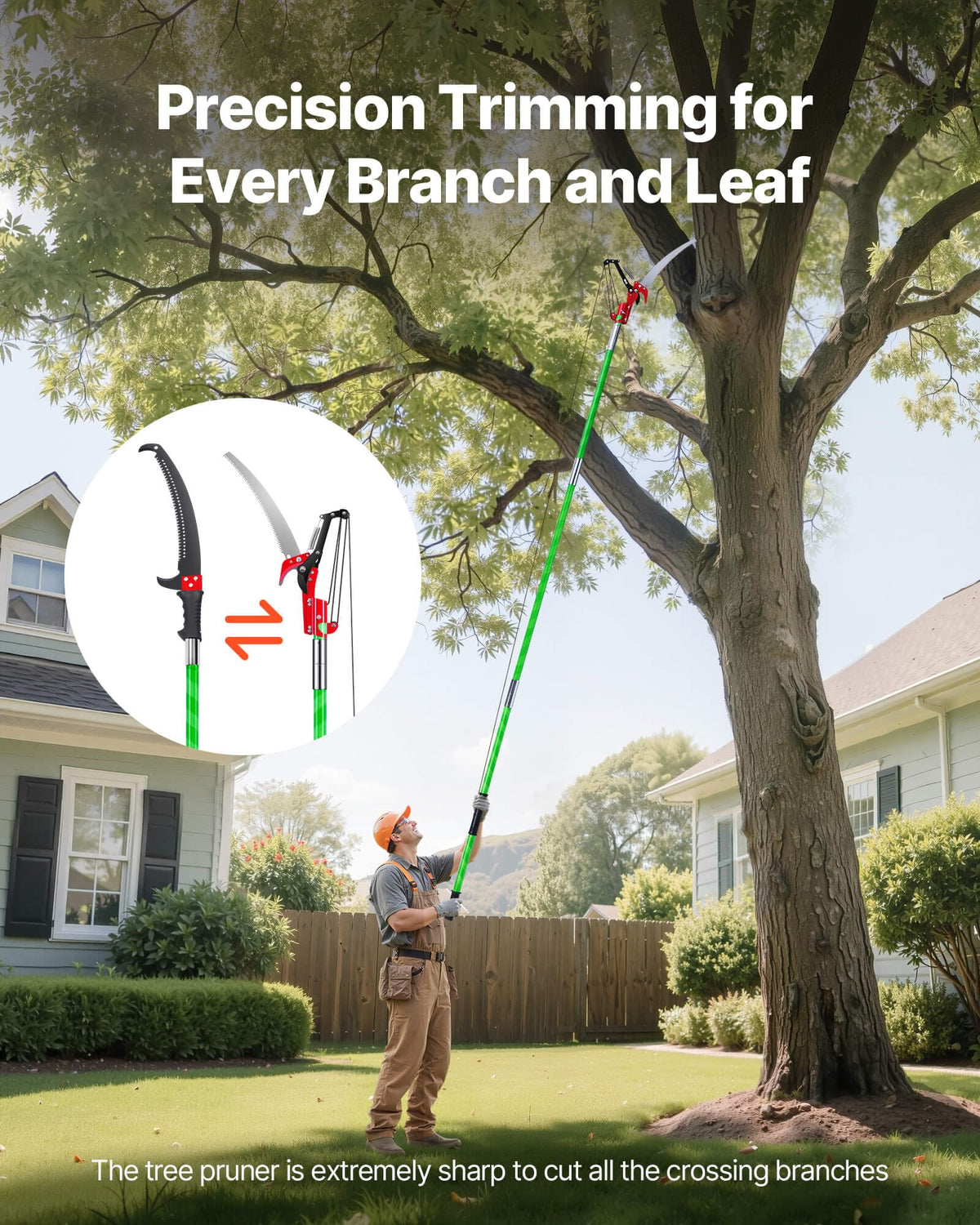 VEVOR Manual Pole Saw, 3.87-27 ft Extendable Pole Tree Pruner with Scissors, Sharp 65Mn Steel Blade, Lightweight Fiberglass Handle Pole, for High Branch Trimming, Pruning Tool for Palms and Shrubs 🍁 All In One Marketplace Canada