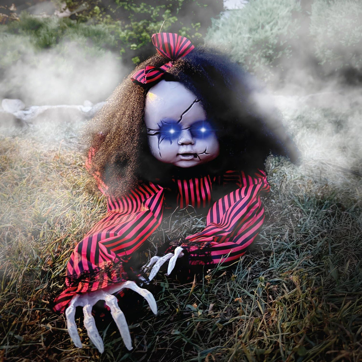 Haunted Hill Farm Scary Haunted Crawling Baby Doll, Halloween Animatronic with Touch Activated Lights and Sound, Battery Operated Indoor or Covered Outdoor Halloween Decorations, Creepy Fright Props