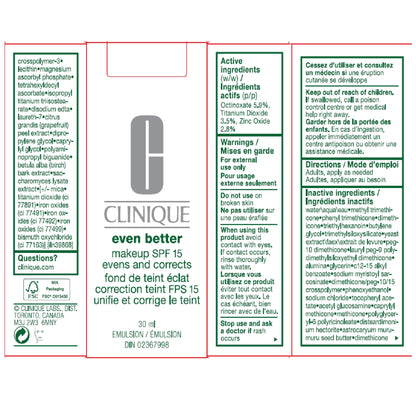 Clinique Even Better Makeup Medium Coverage Foundation Broad Spectrum SPF 15 | Evens Skin Tone + Reduces Dark Spots, Ivory 🍁 All In One Marketplace Canada