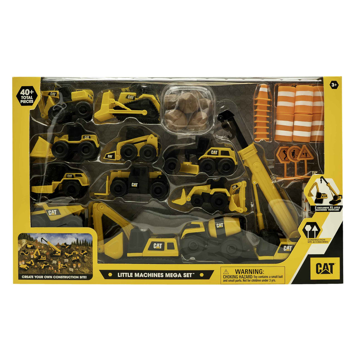 CAT Construction Toys, Little Machines Mega Set – 40+ Pieces with XL Crane & Excavator, 10 Mini Vehicles, Road Signs, Cones, Boulders & Barricades, Indoor/Outdoor STEM Toy for Kids Ages 3 + 🍁 All In One Marketplace Canada