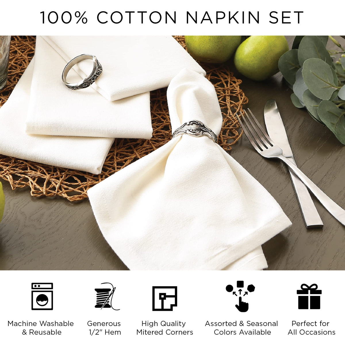 DII Oversized 20x20" Cotton Napkin, Pack of 6, Gray - Perfect for Halloween, Dinner Parties, BBQs, Weddings, Showers and Everyday Use