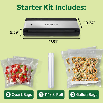 FoodSaver PowerVac Compact Vacuum Sealer Machine w/ Vertical Storage | 5 Airtight Vacuum Seal Bags & 1 Roll | VS0150 | Stainless Steel / Black 🍁 All In One Marketplace Canada