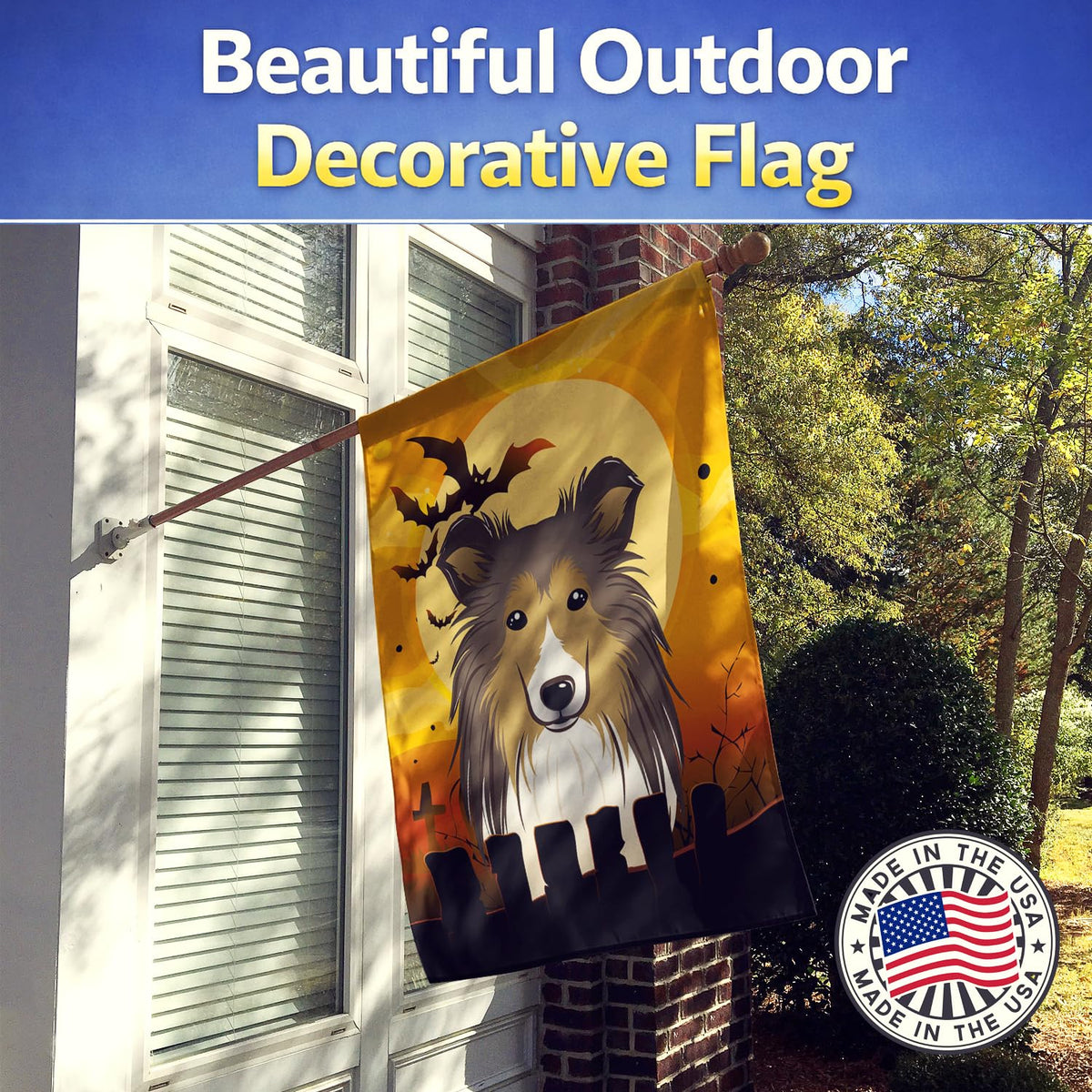 Caroline's Treasures BB1800CHF Halloween Sheltie Canvas House Size Flag, Multicolor, Large
