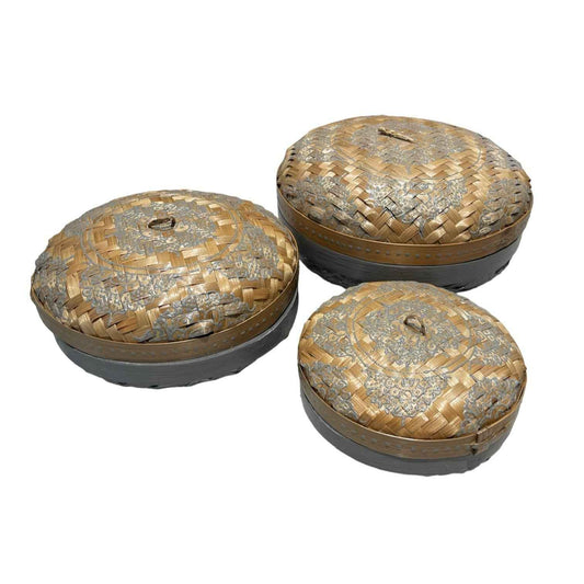 Grey Round Henna Rattan Box