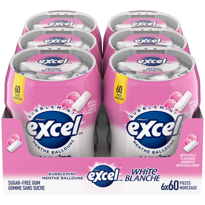 EXCEL White, Bubblemint Flavoured Sugar Free Chewing Gum, 60 Pieces, 6 Bottles 🍁 All In One Marketplace Canada