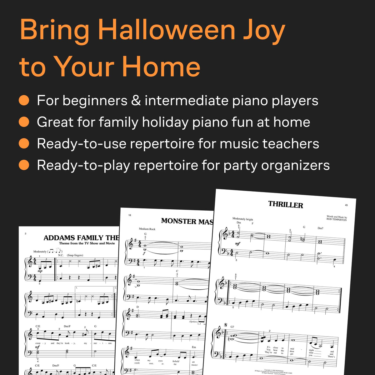 Halloween Favorites Big Note Piano Songbook | 17 Spooky and Haunting Music Themes for Beginners and Advanced Players | Easy Piano Sheet Music for Halloween Party