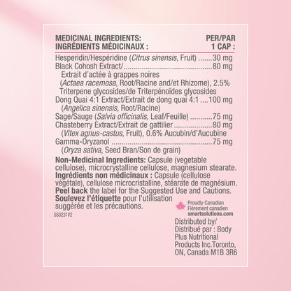 Smart Solutions Menosmart+ Vegetarian Capsules, Reduces Hot Flashes and Night Sweats, Promotes a Calm Mood, and Relieves Menopause Symptoms. With Sage, Black Cohosh, and Chasteberry, Gluten-Free, 120 Count 🍁 All In One Marketplace Canada