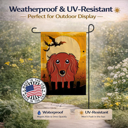 Caroline's Treasures BB1772GF Halloween Longhair Red Dachshund Garden Size Flag, Small, Multicolor