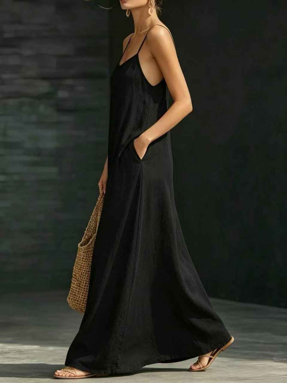 Summer Beach Spaghetti Strap Maxi Dress – Loose Flowy Casual Long Vacation Dress for Women