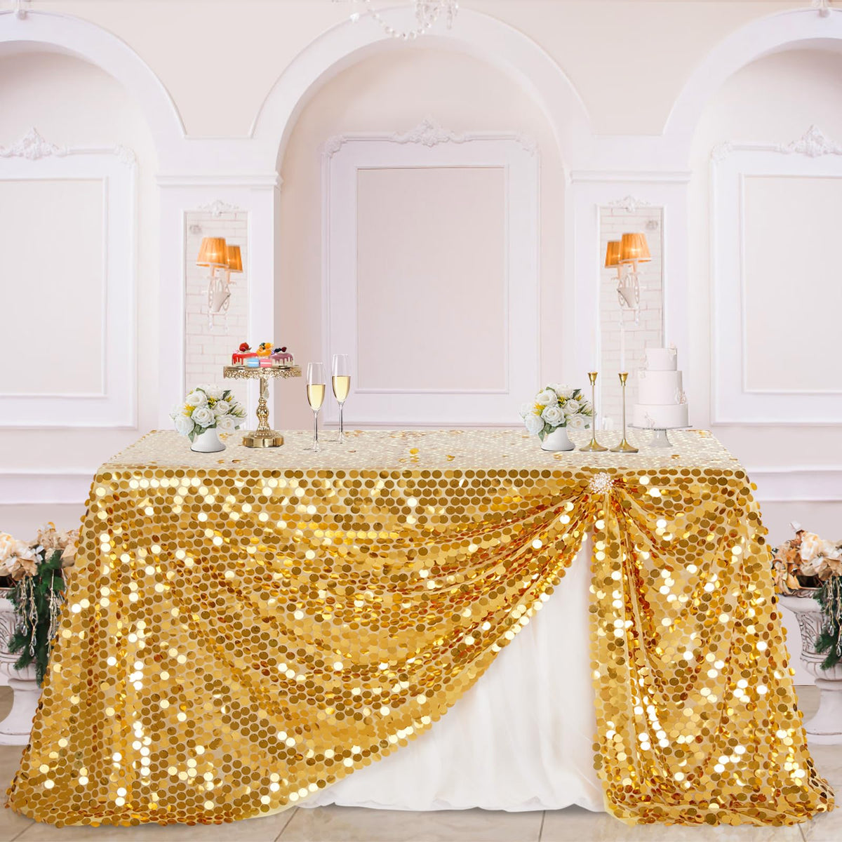 B-COOL Gold Sequin Tablecloth 50 x 102 Inch Payette Glitter Rectangle Table Cloth for Parties Wedding Birthday Halloween Fall Party Decoration