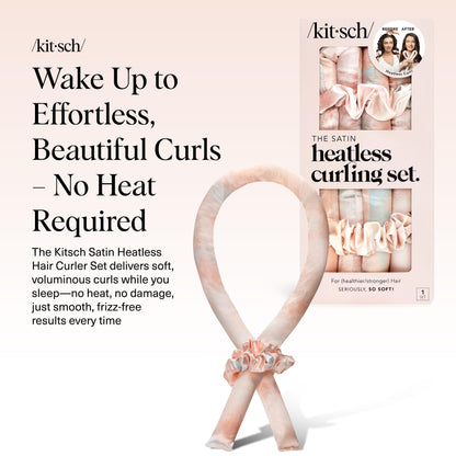 Kitsch Satin Heatless Curlers Set – Heatless Curls Overnight w/ 34" Hair Waver & 2 Satin Hair Scrunchies, Comfortable Hair Curlers to Sleep In for Frizz-Free, No Heat Damage Styling - Sunset Tie Dye 🍁 All In One Marketplace Canada