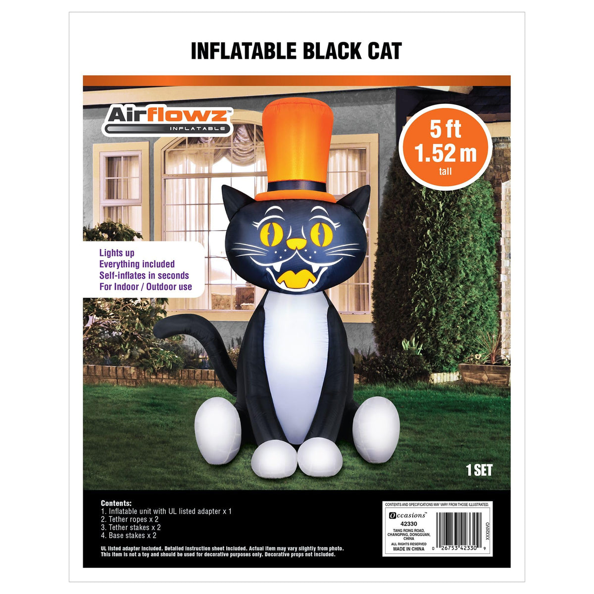 Occasions Halloween 5 Foot Inflatable Black Cat with Top Hat