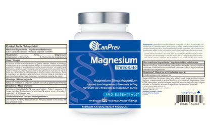 CanPrev Magnesium L-Threonate 50mg, 120 Capsules 120-Day Supply - Optimal Absorption Formula for Improve Sleep, Muscle Function, Maintain Healthy Electrolyte Balance - Vegan, Non-GMO and Gluten-Free 🍁 All In One Marketplace Canada