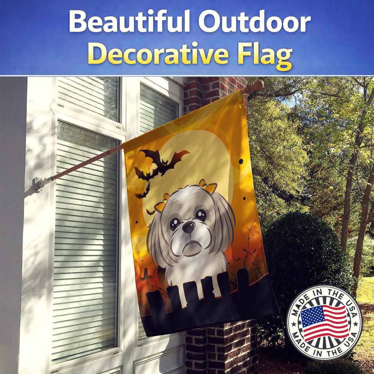 Caroline's Treasures BB1808CHF Halloween Gray Silver Shih Tzu Canvas House Size Flag, Multicolor, Large