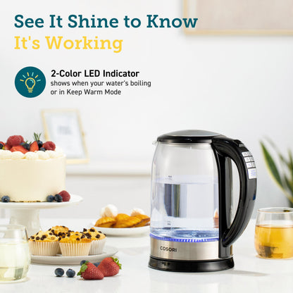 Cosori Electric Kettle, 6 Temperature Presets, 1.7L Glass Tea Kettle, Black 🍁 All In One Marketplace Canada