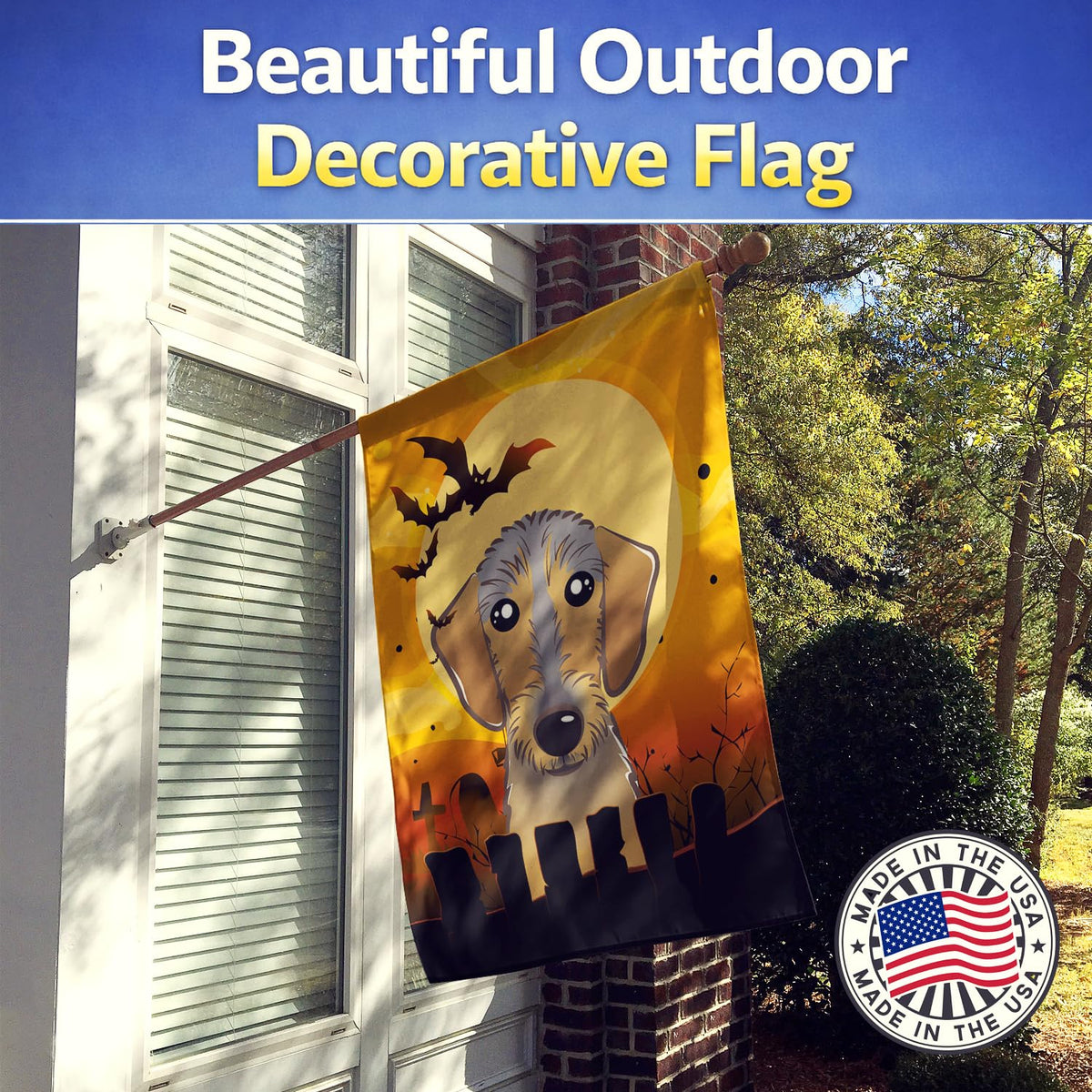 Caroline's Treasures BB1791CHF Halloween Wirehaired Dachshund Canvas House Size Flag, Multicolor, Large