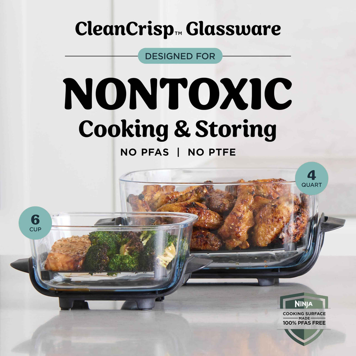 Ninja Crispi Portable Glass Air Fryer Cooking System – 4-Qt & 6-Cup CleanCrisp Containers, Nontoxic, Leak-Proof, Dishwasher Safe – Air Fry, Bake, Max Crisp, Recrisp FN101CGY (Canadian Version) 🍁 All In One Marketplace Canada