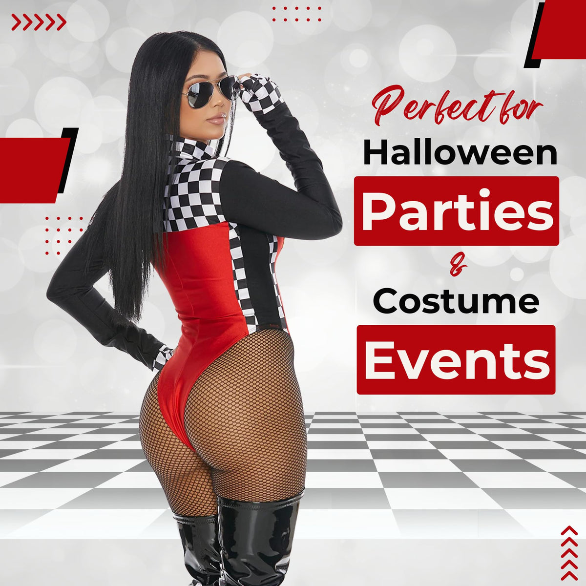 Forplay Wanna Race Racer-Themed Fancy Dress - 4-Piece Women's Halloween Costume, Red, Medium/Large