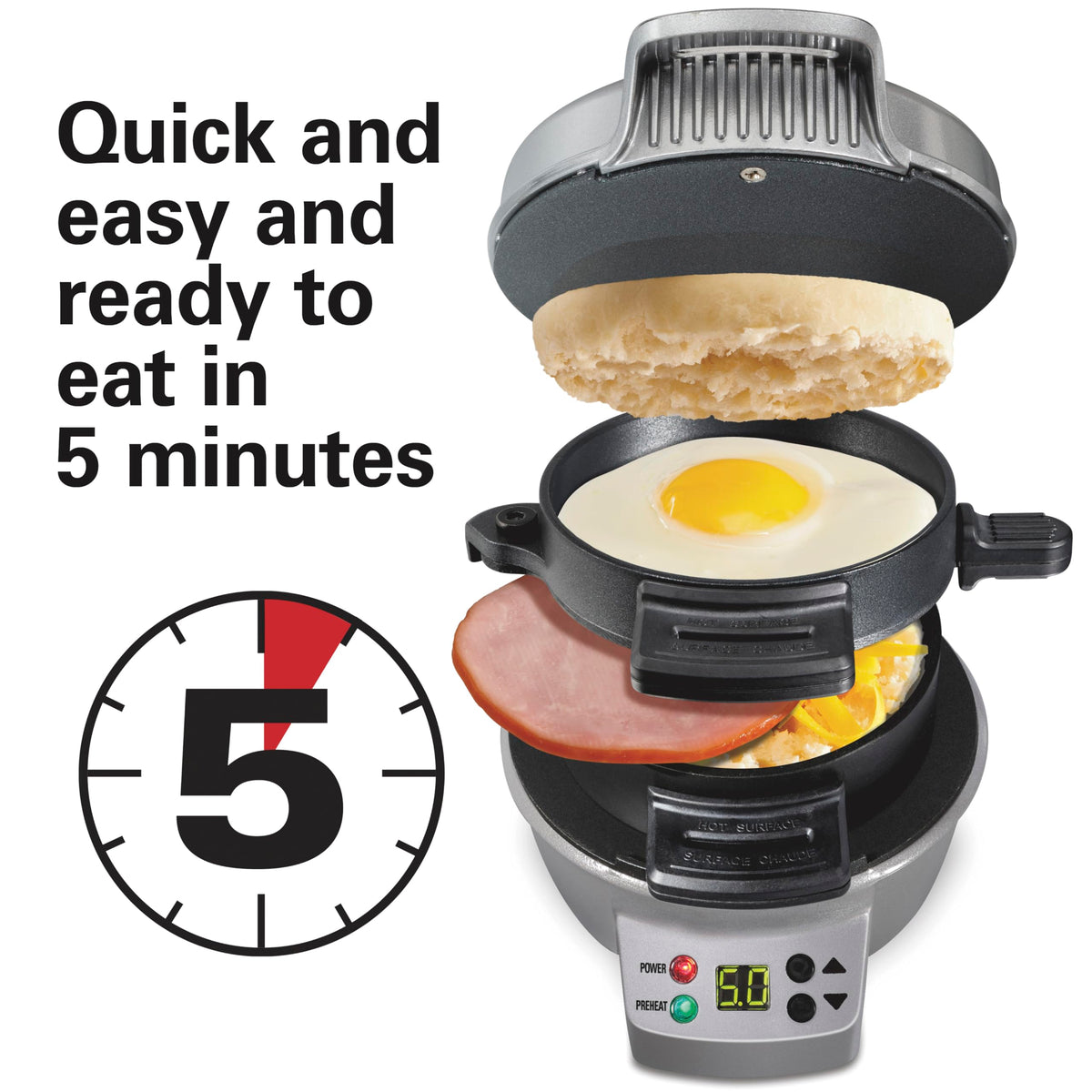 Hamilton Beach Breakfast Sandwich Maker with built in Digital Timer,600 W, PFAs Free, Silver (25478RC) 🍁 All In One Marketplace Canada