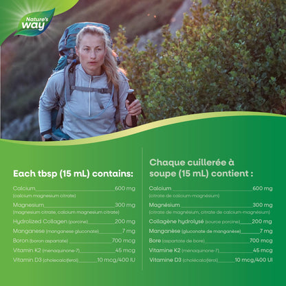 Nature's Way Calcium and Magnesium Citrate 2:1 - Liquid Supplement with Vitamin K2 and Collagen – Helps Support the Maintenance of Bones and Teeth – Blueberry Flavour, 500 mL 🍁 All In One Marketplace Canada