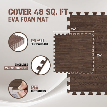 Yes4All EVA Interlocking Mats, Puzzle Floor Tiles, Foam Floor Padding with Border for Furniture, Home Space, Living Room, Garage - Dark Oak Wood, 4.46 m2 🍁 All In One Marketplace Canada