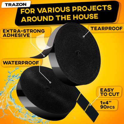 Hook and Loop Tape Roll with Heavy Duty Adhesive Industrial Strength Easy to Cut, Strong Hook and Loop Strips with Sticky Back, Black (Black, 1 Inch x 30 Feet) 🍁 All In One Marketplace Canada