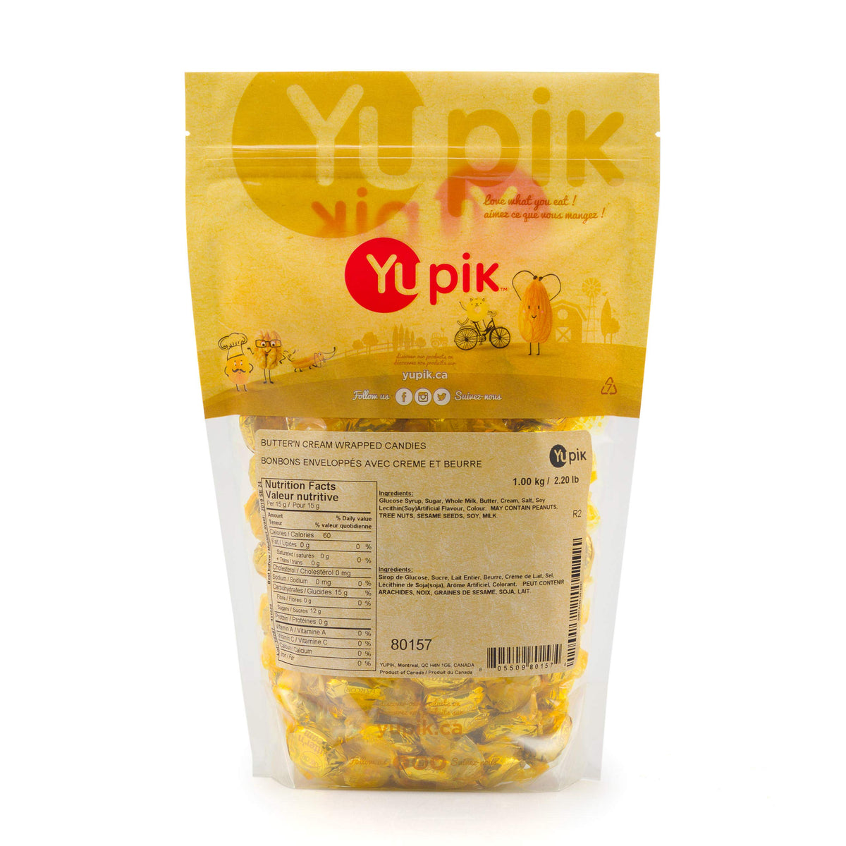Yupik Butter'n Cream Candies, 1 kg, Individually Wrapped, Hard Candy, Rich & Creamy Butter Toffees, Sweet Flavor, Delicious Snacks, Ideal for Gifting, Halloween & Holidays