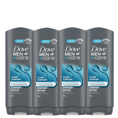 Dove Men+Care Body and Face Wash with 24-hour Nourishing Micromoisture, Clean Comfort, Men's Body Wash, 532mL, Pack of 4 🍁 All In One Marketplace Canada