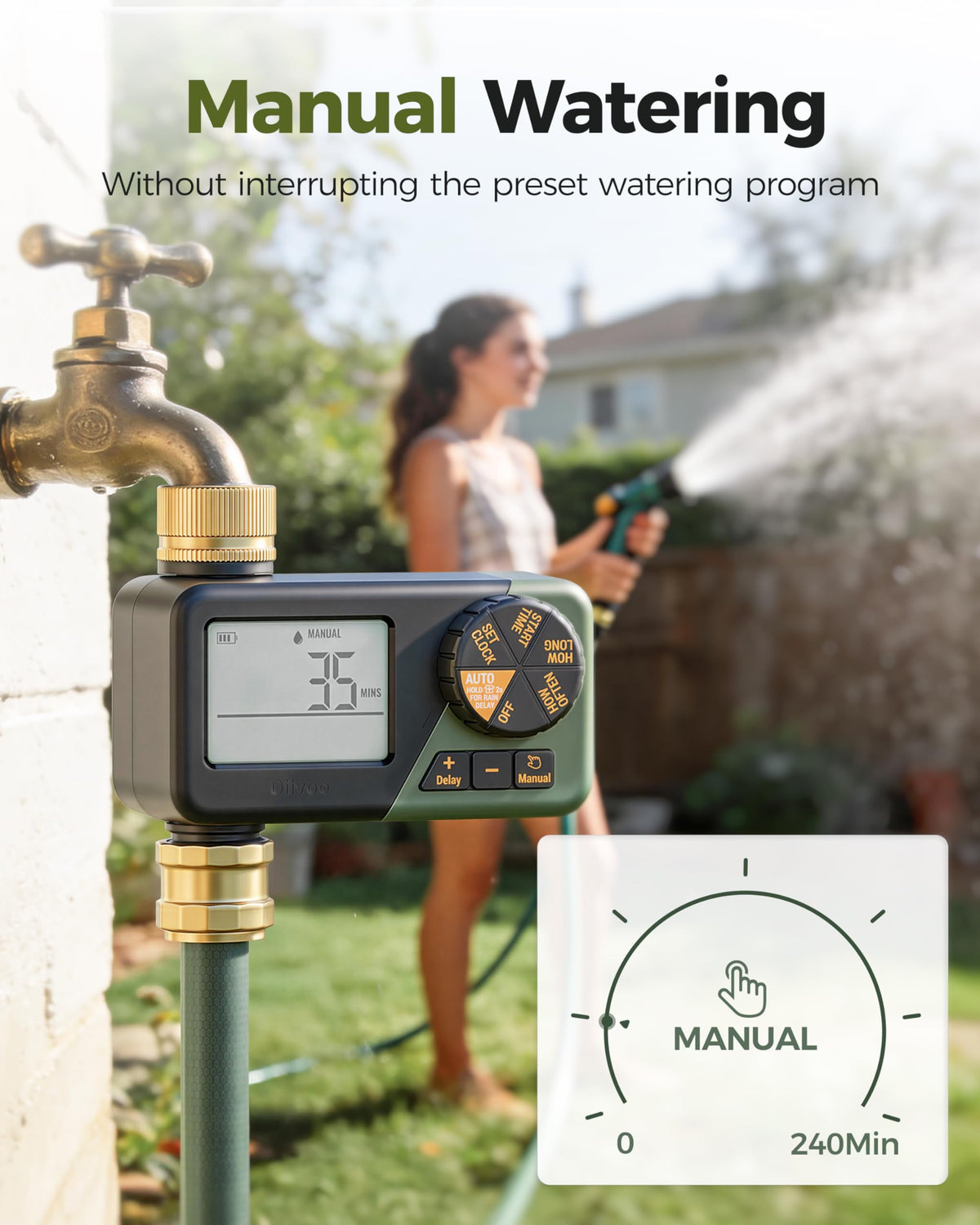 Diivoo Water Sprinkler Timer with Brass Inlet & Outlet, Irrigation Hose Timer with Weekly and Daily Frequency Irrigation, Rain Delay and Manual Watering for Lawns and Gardens 🍁 All In One Marketplace Canada