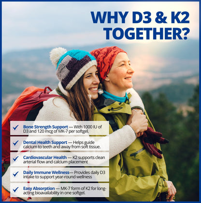 CanPrev D3 & K2 Vitamins 120 Softgels, 120-Day Supply, 1000IU Vitamin D3 & 120mcg K2, Supports Strong Bones, Teeth & Heart Wellness, Easy-to-Absorb with Organic Coconut Oil, No GMO, Gluten, Soy, Dairy 🍁 All In One Marketplace Canada