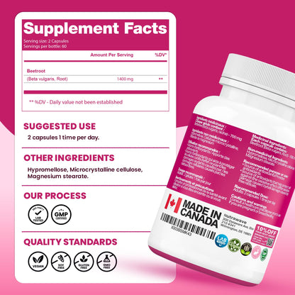Nutrawave Organic Beetroot Capsules 1400mg – High Potency Nitric Oxide Booster for Energy, Heart & Brain Health – 120 Vegan, Non-GMO Beta Vulgaris Supplements – Raw Beet Root Powder with Vitamins & Antioxidants 🍁 All In One Marketplace Canada