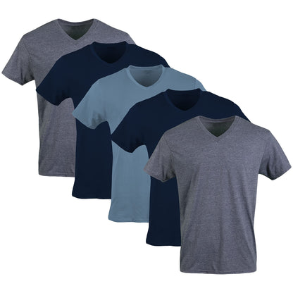 Gildan Men's V-Neck T-Shirts, Multipack, Style G1103, Navy/Heather Navy/Indigo Blue (5-Pack), X-Large 🍁 All In One Marketplace Canada