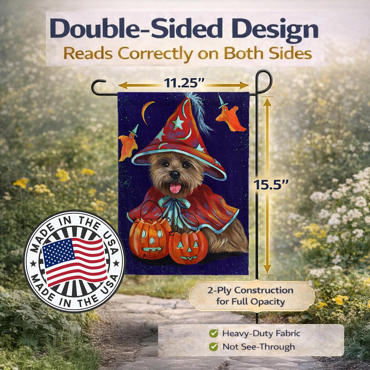 Caroline's Treasures PPP3061GF Cairn Terrier Halloween Witch Garden Outdoor-Flags, Multicolor