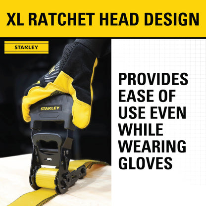 Stanley S1007 Black/Yellow 1.5" x 16' Ratchet Tie Down Straps - Heavy Cargo Securing (3,300 lbs Break Strength), 2 Pack 🍁 All In One Marketplace Canada