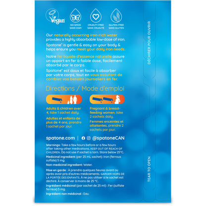 Spatone 100% Natural Liquid Iron Supplement, Original Flavour, Vegan, Reduces Tiredness & Fatigue, 28 Sachets x 25 mL, 700.0 ml (Pack of 1) 🍁 All In One Marketplace Canada