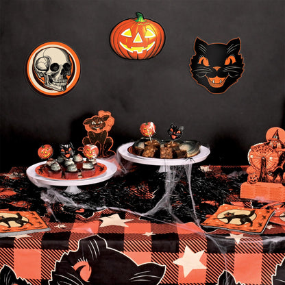 Beistle Set of 6 Plastic Vintage Halloween Cutouts, 10”-12”, Jack-O-Lantern, Cat, and Skull Designs