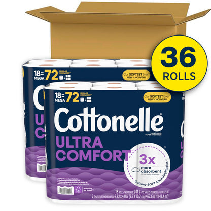 Cottonelle Toilet Paper, 36 Mega Rolls = 144 Regular Rolls (2 Packs of 18), Ultra Soft (Formerly Ultra Comfort), Soft Bathroom Tissue, 244 Sheets per Roll, Packaging May Vary 🍁 All In One Marketplace Canada