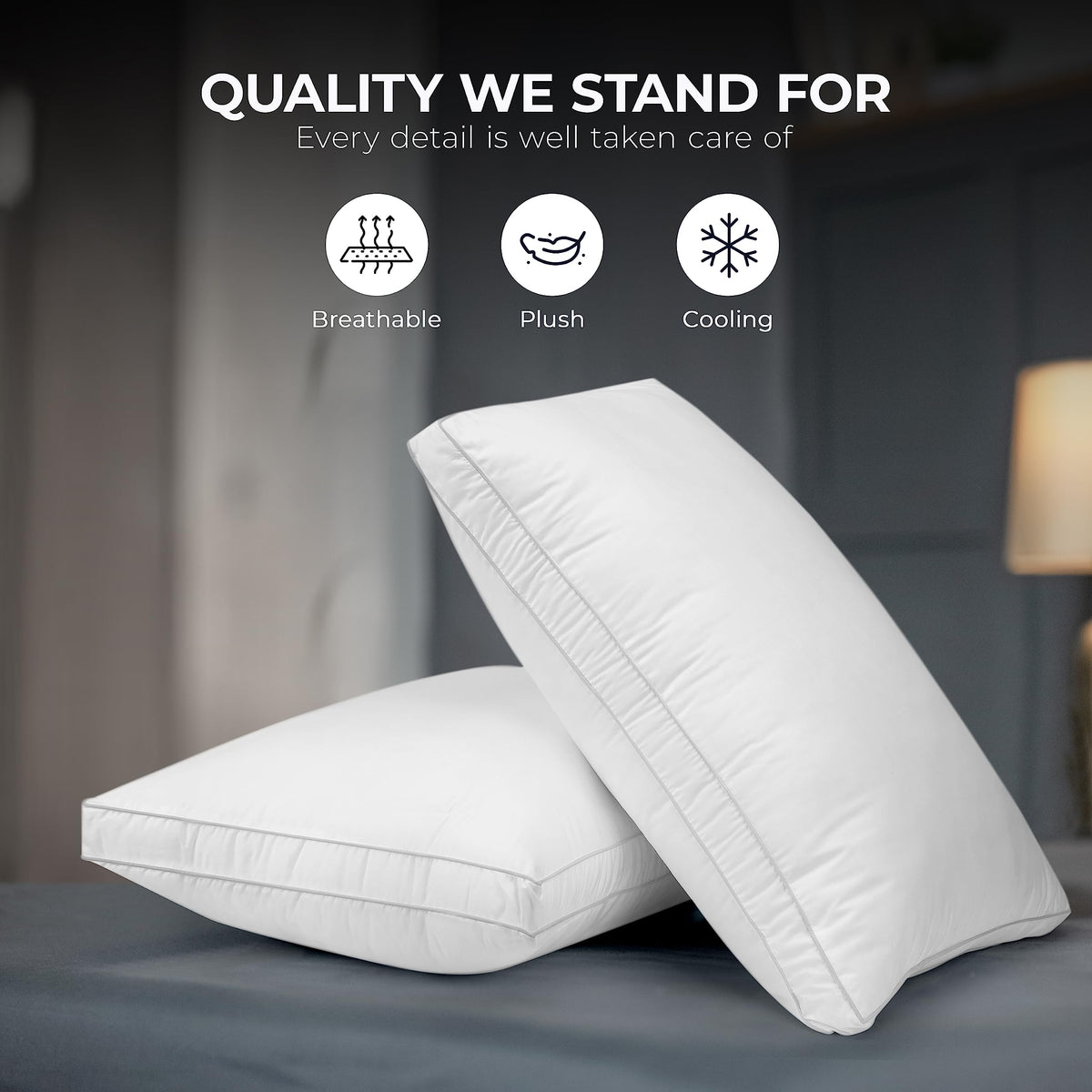Utopia Bedding Bed Pillows for Sleeping Queen Size (White Hem), Set of 2, Cooling Hotel Quality, Gusseted Pillow for Back, Stomach or Side Sleepers 🍁 All In One Marketplace Canada